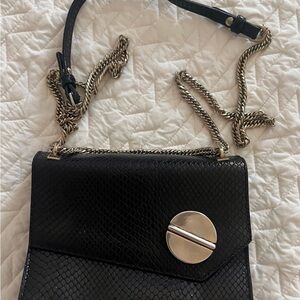 LK Bennett Kay Shoulder Bag - Black Snake with Metal strap & accents
